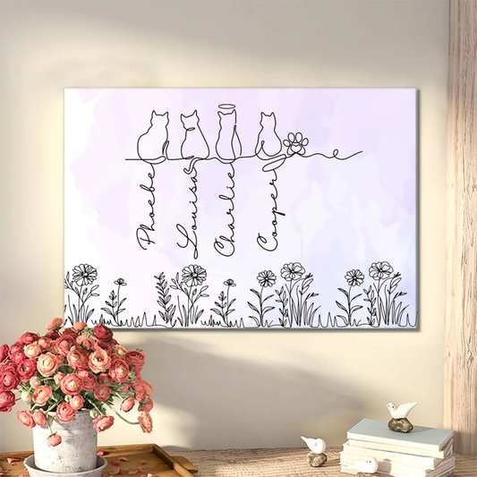 Personalized Cat Lover Poster with Minimal Line Art Cats, Custom Wall Art, Unique Gift for Mom or Pet Parent