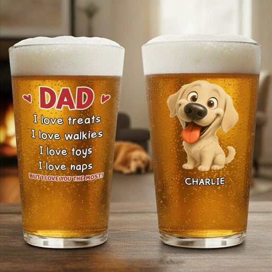 Dog-Themed Beer Glass for Dad – Cute Illustration Design, Heartwarming Gift for Father’s Day