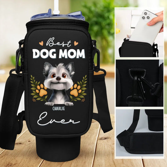 Best Dog Mom Ever – Personalized Water Bottle Carrier Bag, Cute Gift for Wife, Sister, or Daughter Who Loves Dogs