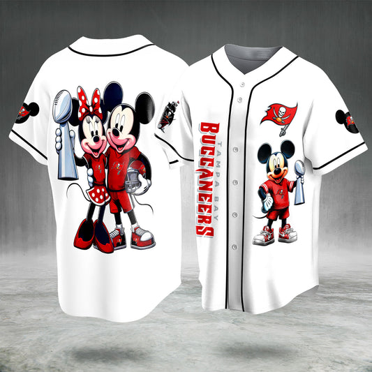 Cartoon Mouse Football Fan Jersey White Red Button Up Sports Shirt Game Day Gift for Men Women