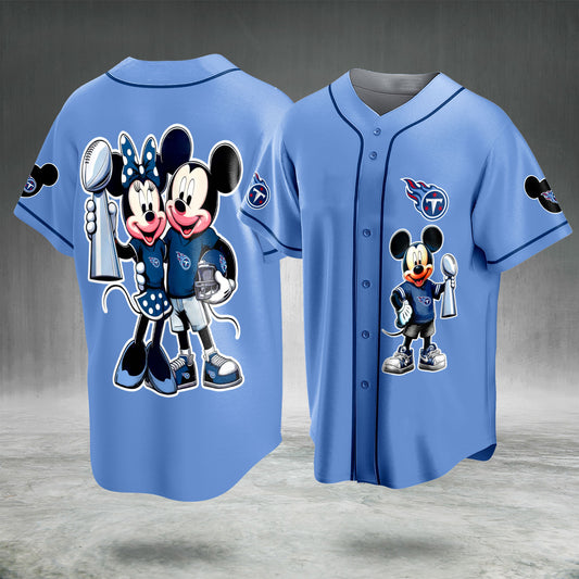 Cartoon Mouse Football Fan Jersey Light Blue Button Up Sports Shirt Game Day Gift for Men Women