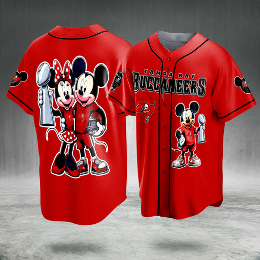 Cartoon Mouse Football Fan Jersey Red Black Button Up Sports Shirt Game Day Gift for Men Women