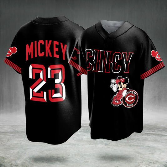 Cartoon Mouse Baseball Jersey Black Red Button Up Sports Fan Shirt Game Day Gift for Men Women