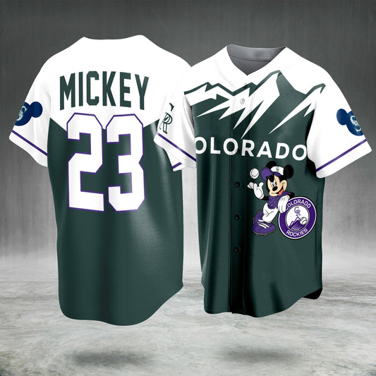 Cartoon Mouse Mountain Baseball Jersey Green White Button Up Sports Fan Shirt Game Day Gift for Men Women