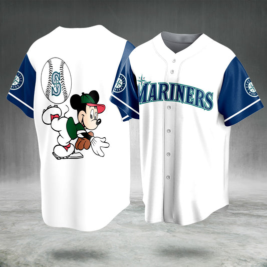 Cartoon Mouse Baseball Jersey White Blue, Button Up Fan Shirt Sports Gift for Men Women