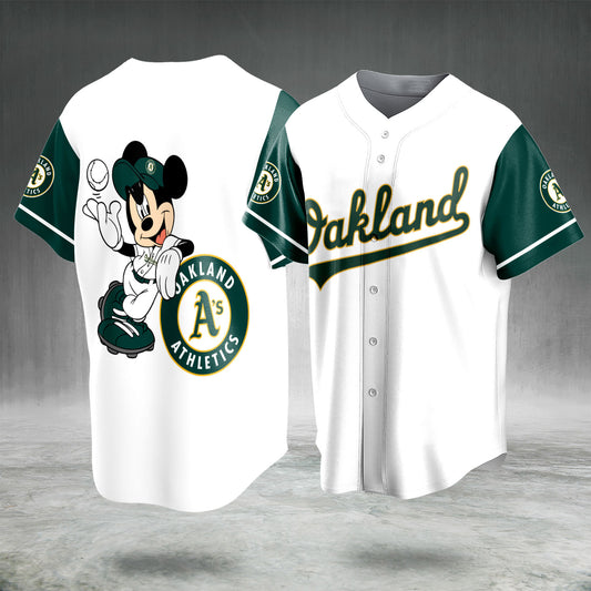 Cartoon Mouse Classic Baseball Jersey White Green Button Up Sports Fan Shirt Game Day Gift for Men Women