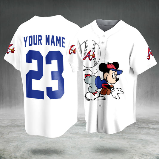 Cartoon Mouse Baseball Jersey White Blue Button Up Sports Fan Shirt Game Day Gift for Men Women