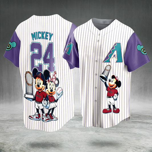 Trending Cartoon Mouse Baseball Jersey Purple White Button Up Fan Shirt Sports Gift for Men Women