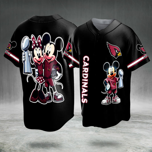 Cartoon Mouse Football Fan Jersey Black Red Button Up Sports Shirt Game Day Gift for Men Women