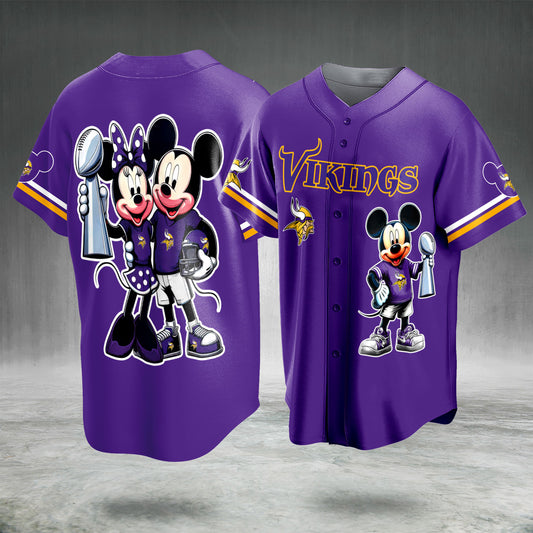 Cartoon Mouse Football Fan Jersey Purple Gold Button Up Sports Shirt Game Day Gift for Men Women