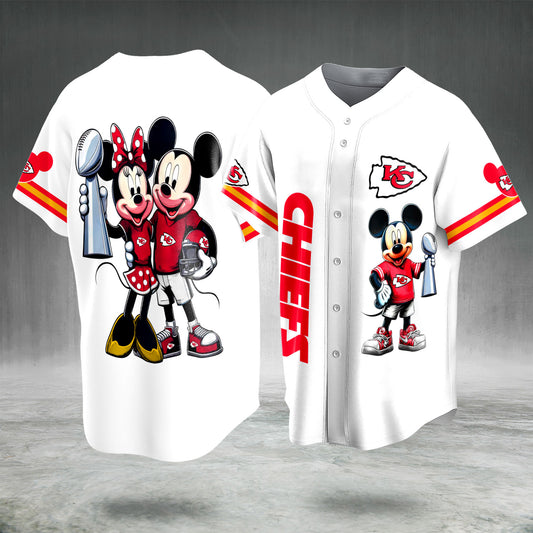 Cartoon Mouse Football Fan Jersey White Red Button Up Sports Shirt Game Day Gift for Men Women