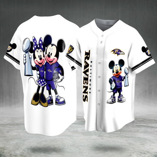 Cartoon Mouse Football Fan Jersey White Purple Button Up Sports Shirt Game Day Gift for Men Women