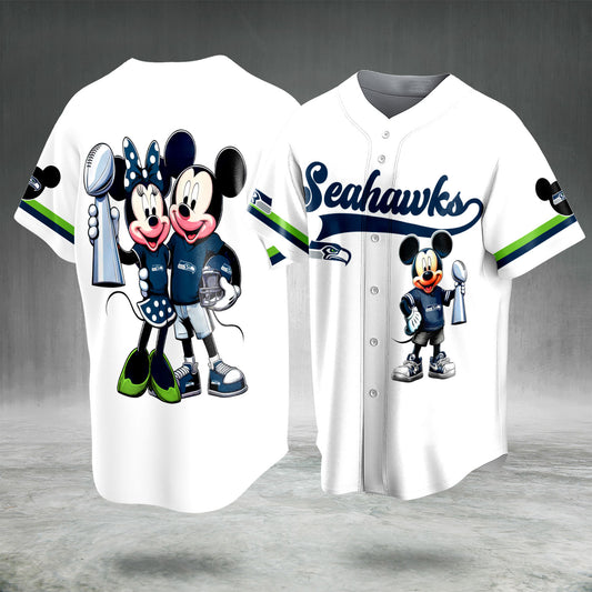 Cartoon Mouse Football Fan Jersey White Blue Green Button Up Sports Shirt Game Day Gift for Men Women
