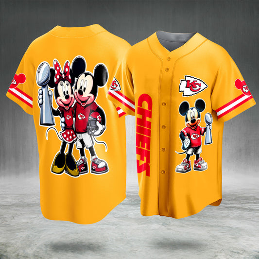 Cartoon Mouse Football Fan Jersey Gold Red Button Up Sports Shirt Game Day Gift for Men Women