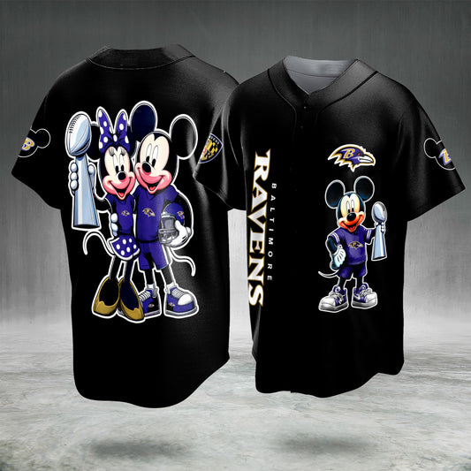 Cartoon Mouse Football Fan Jersey Black Purple Button Up Sports Shirt Game Day Gift for Men Women