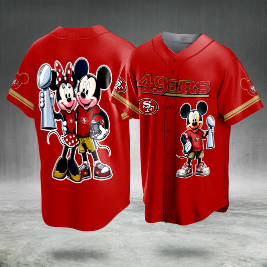 Cartoon Mouse Football Fan Jersey Red Gold Button Up Sports Shirt Game Day Gift for Men Women