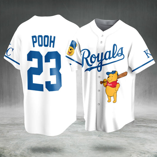 Cartoon Bear Baseball Fan Jersey White Blue Button Up Sports Shirt Number Back Game Day Gift