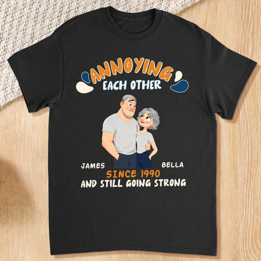 Personalized Couple Caricature Classic Tee With Your Text - Funny Love Gift For Husband Or Wife