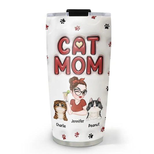 Insulated Travel Tumbler with Cat Mom Illustration, A Fun and Heartwarming Gift for Pet Lovers