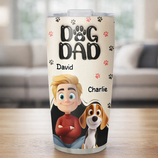 Dog Dad Insulated Travel Tumbler, Personalized Pet Lover Gift with Happy Pup Art for Daily Coffee and On the Go Hydration